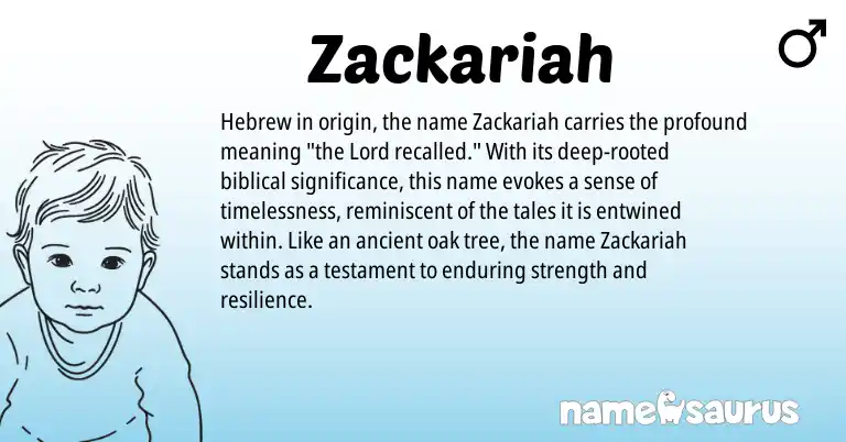 Infographic about Zackariah name meaning, Zackariah is a name from Hebrew origin(s).