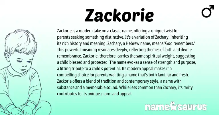 Infographic about Zackorie name meaning, Zackorie is a name from Hebrew origin(s).
