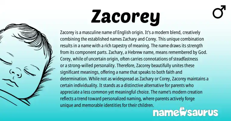 Infographic about Zacorey name meaning, Zacorey is a name from English origin(s).