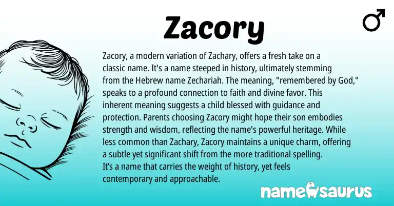 Infographic about Zacory name meaning, Zacory is a name from Hebrew, English origin(s).