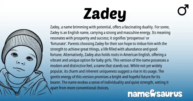Infographic about Zadey name meaning, Zadey is a name from English origin(s).