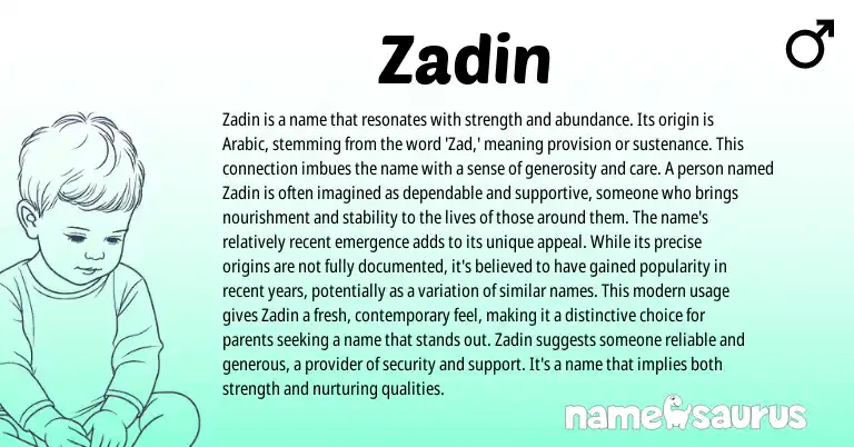 Infographic about Zadin name meaning, Zadin is a name from Arabic origin(s).