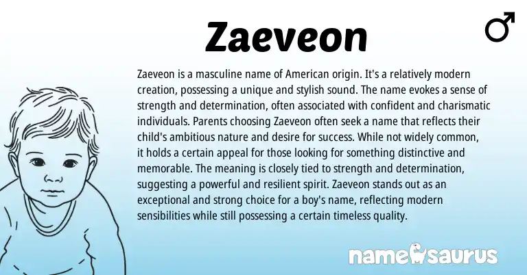 Infographic about Zaeveon name meaning, Zaeveon is a name from American origin(s).