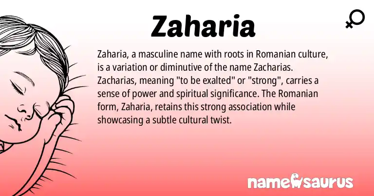 Infographic about Zaharia name meaning, Zaharia is a name from Romanian origin(s).