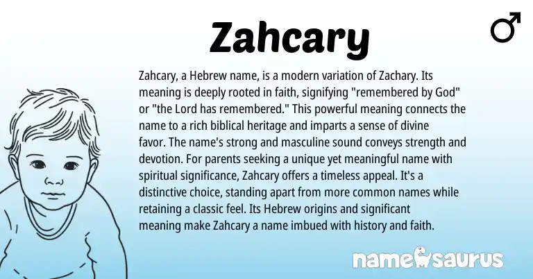 Infographic about Zahcary name meaning, Zahcary is a name from Hebrew, Biblical origin(s).