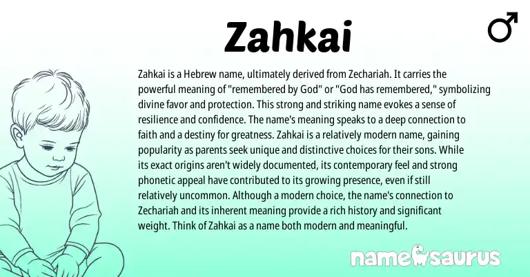 Infographic about Zahkai name meaning, Zahkai is a name from Hebrew origin(s).