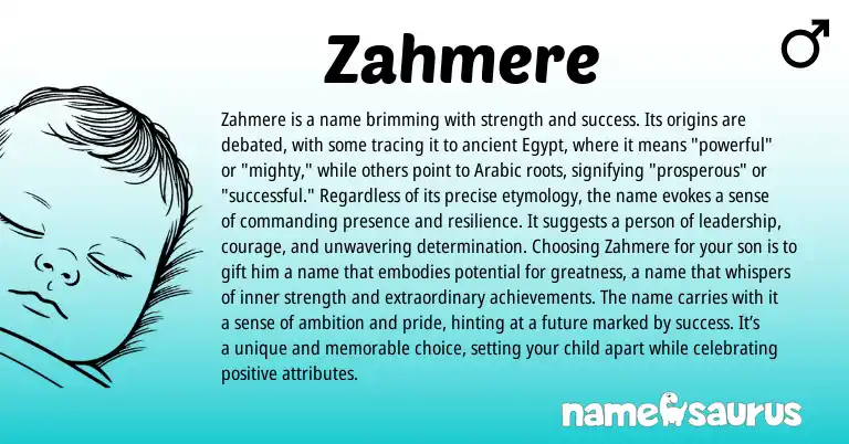 Infographic about Zahmere name meaning, Zahmere is a name from Egyptian origin(s).