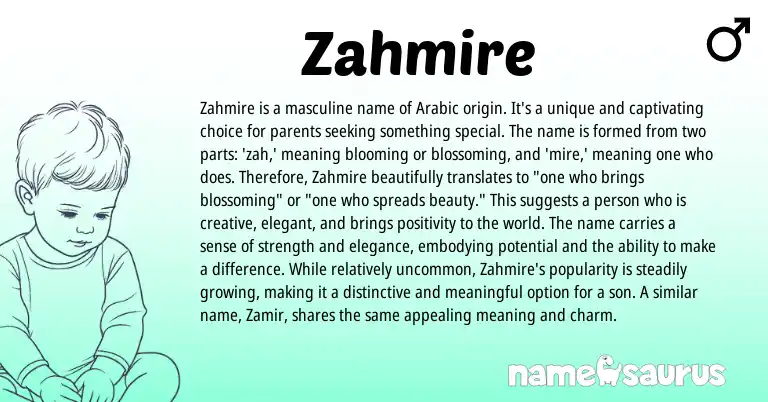 Infographic about Zahmire name meaning, Zahmire is a name from Arabic origin(s).