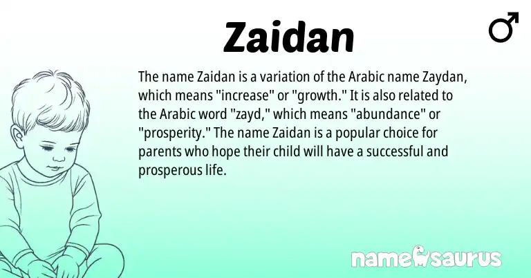 Infographic about Zaidan name meaning, Zaidan is a name from Arabic origin(s).