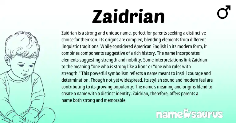 Infographic about Zaidrian name meaning, Zaidrian is a name from English origin(s).