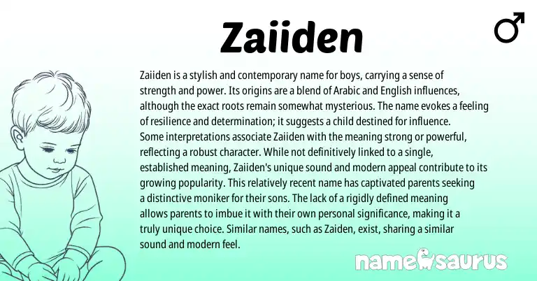 Infographic about Zaiiden name meaning, Zaiiden is a name from English, Arabic origin(s).