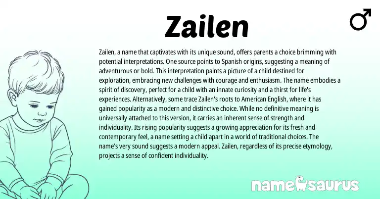 Infographic about Zailen name meaning, Zailen is a name from English, Spanish origin(s).