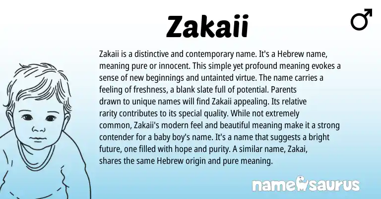 Infographic about Zakaii name meaning, Zakaii is a name from Hebrew origin(s).
