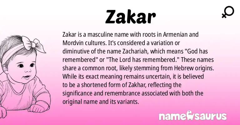 Infographic about Zakar name meaning, Zakar is a name from Armenian, Mordvin origin(s).