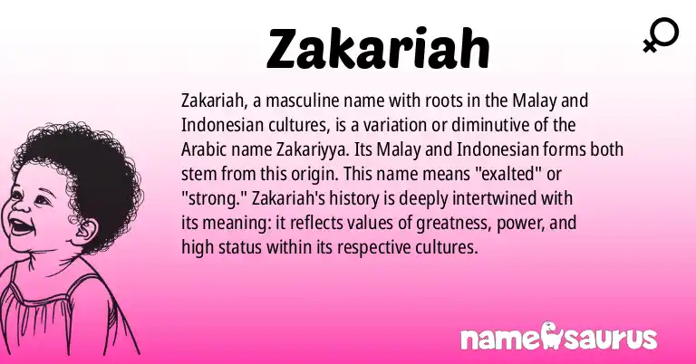 Infographic about Zakariah name meaning, Zakariah is a name from Malay, Indonesian origin(s).