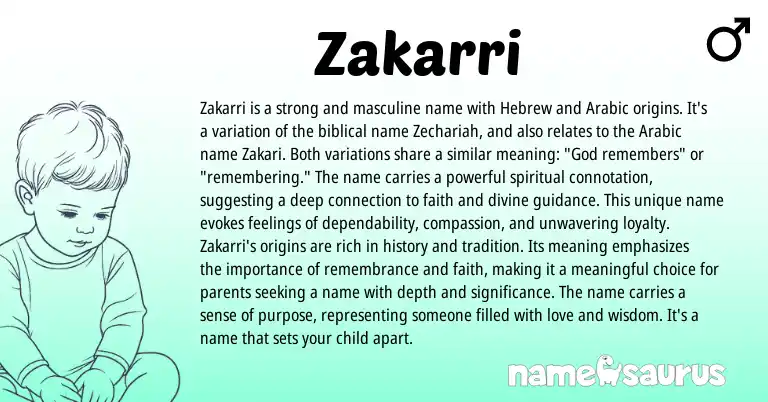 Infographic about Zakarri name meaning, Zakarri is a name from Hebrew, Biblical origin(s).
