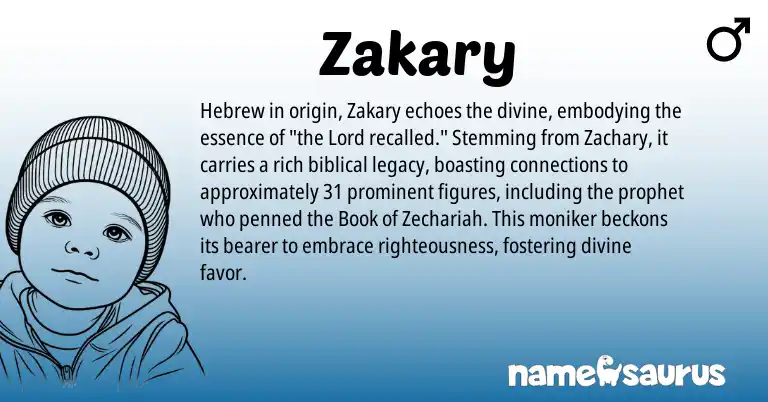 Infographic about Zakary name meaning, Zakary is a name from Hebrew origin(s).
