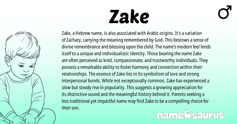Infographic about Zake name meaning, Zake is a name from Hebrew origin(s).