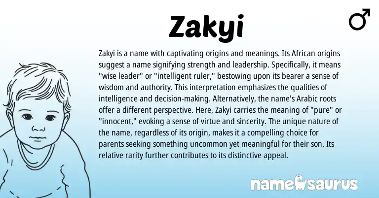 Infographic about Zakyi name meaning, Zakyi is a name from African origin(s).
