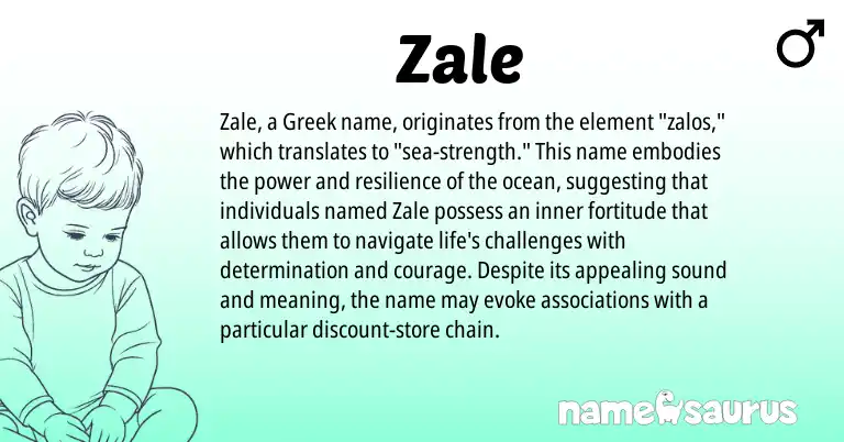 Infographic about Zale name meaning, Zale is a name from Greek origin(s).