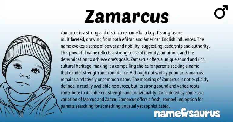 Infographic about Zamarcus name meaning, Zamarcus is a name from African origin(s).