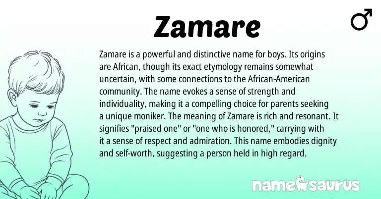 Infographic about Zamare name meaning, Zamare is a name from African origin(s).
