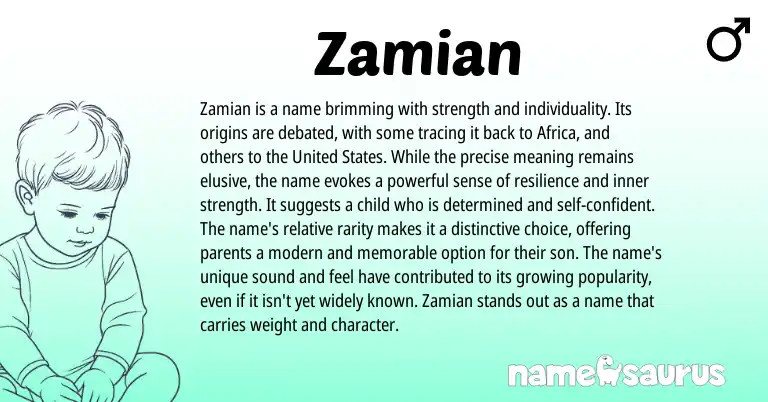 Infographic about Zamian name meaning, Zamian is a name from African origin(s).