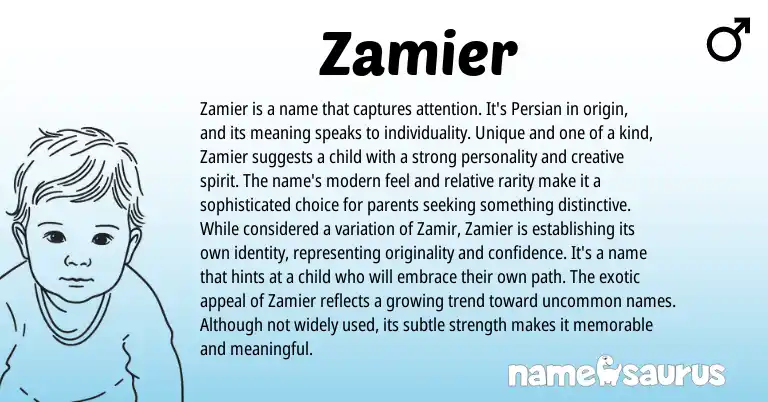 Infographic about Zamier name meaning, Zamier is a name from Persian origin(s).