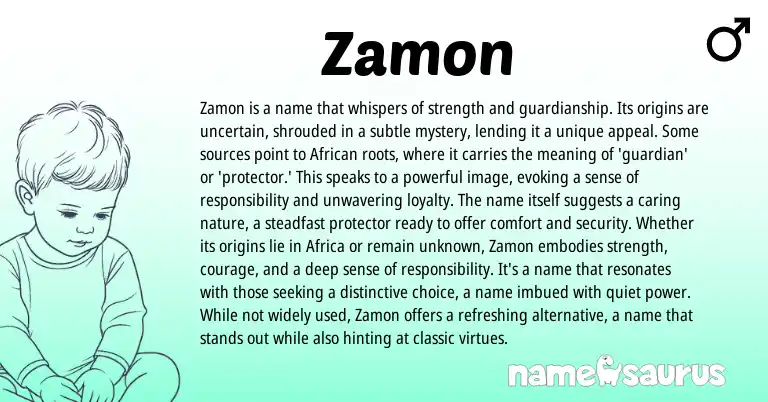 Infographic about Zamon name meaning, Zamon is a name from African origin(s).