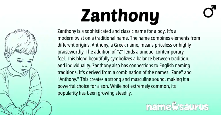 Infographic about Zanthony name meaning, Zanthony is a name from Greek origin(s).