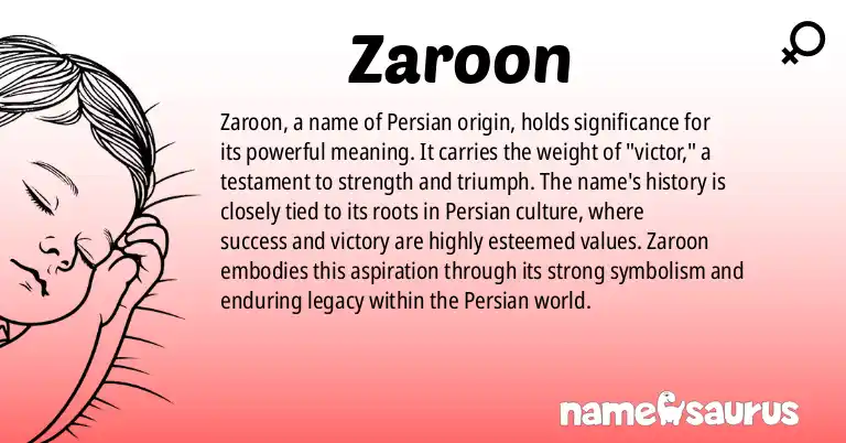 Infographic about Zaroon name meaning, Zaroon is a name from Persian origin(s).