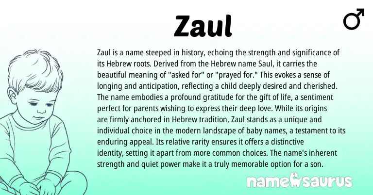 Infographic about Zaul name meaning, Zaul is a name from Hebrew origin(s).