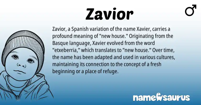 Infographic about Zavior name meaning, Zavior is a name from Spanish, Basque origin(s).
