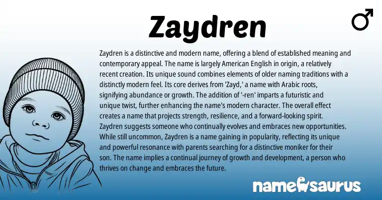 Infographic about Zaydren name meaning, Zaydren is a name from Arabic origin(s).