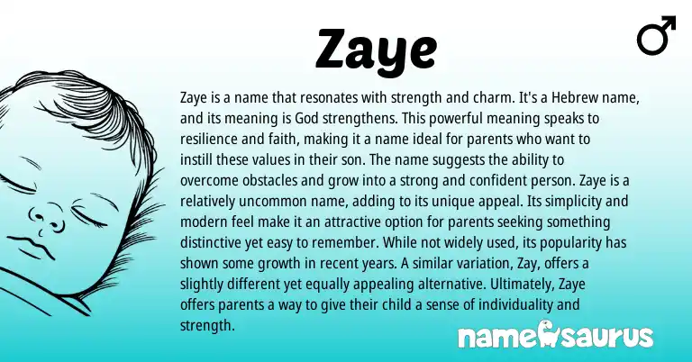 Infographic about Zaye name meaning, Zaye is a name from Hebrew origin(s).