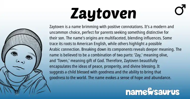 Infographic about Zaytoven name meaning, Zaytoven is a name from Arabic origin(s).