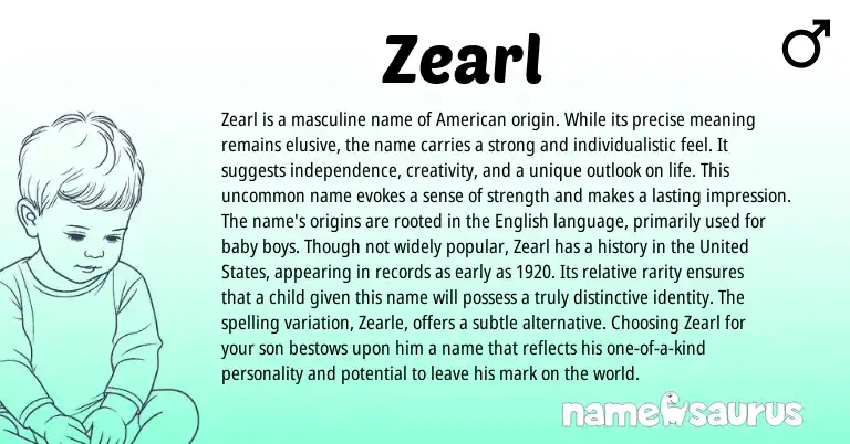 Infographic about Zearl name meaning, Zearl is a name from American origin(s).