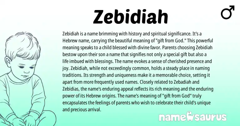 Infographic about Zebidiah name meaning, Zebidiah is a name from Hebrew origin(s).