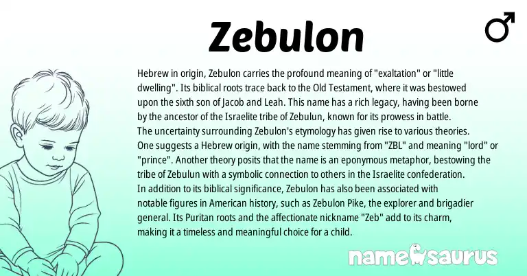 Infographic about Zebulon name meaning, Zebulon is a name from American, Hebrew origin(s).