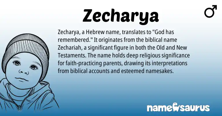 Infographic about Zecharya name meaning, Zecharya is a name from Hebrew origin(s).