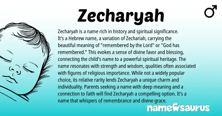 Infographic about Zecharyah name meaning, Zecharyah is a name from Hebrew origin(s).