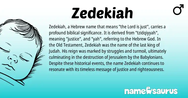 Infographic about Zedekiah name meaning, Zedekiah is a name from Hebrew origin(s).