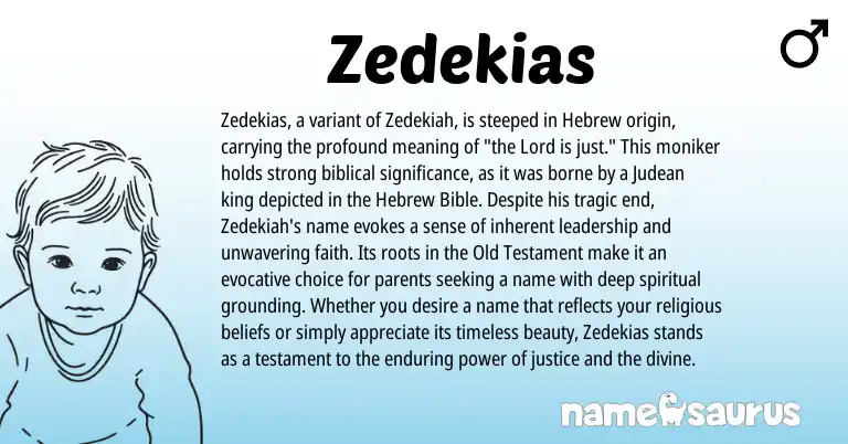 Infographic about Zedekias name meaning, Zedekias is a name from Hebrew origin(s).