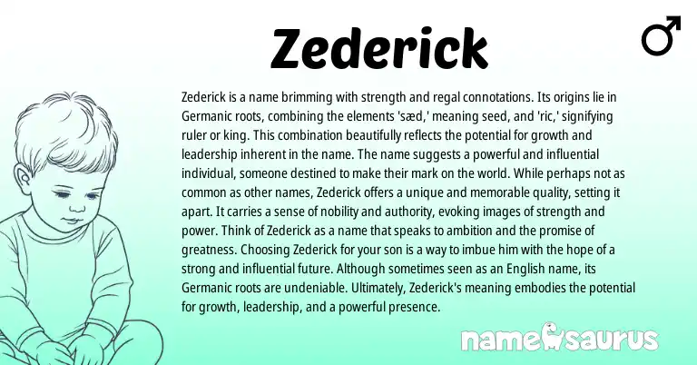 Infographic about Zederick name meaning, Zederick is a name from Germanic, English origin(s).