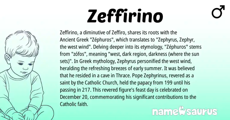 Infographic about Zeffirino name meaning, Zeffirino is a name from Ancient Greek, Greek origin(s).