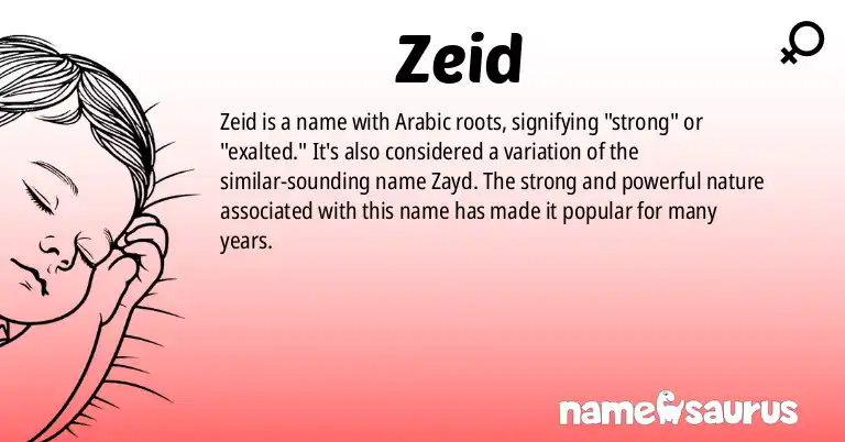 Infographic about Zeid name meaning, Zeid is a name from Arabic origin(s).