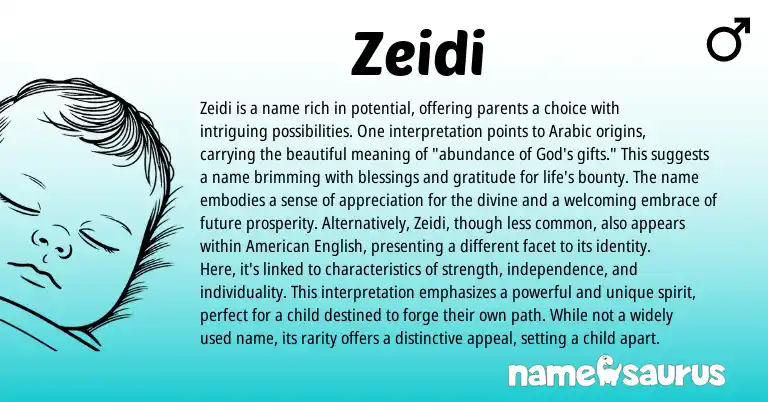Infographic about Zeidi name meaning, Zeidi is a name from Persian, Arabic origin(s).