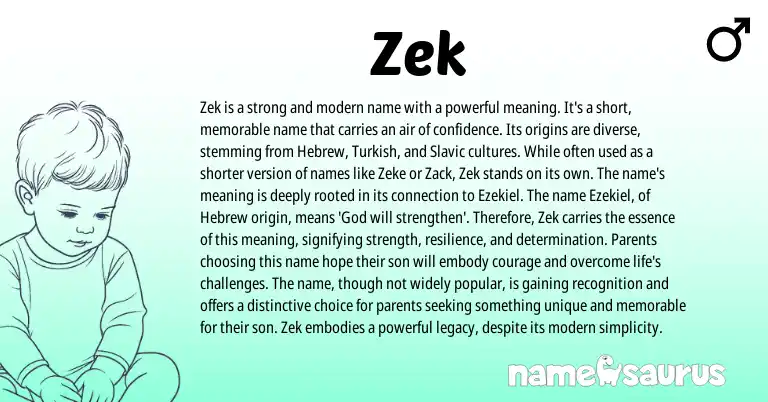 Infographic about Zek name meaning, Zek is a name from Hebrew origin(s).