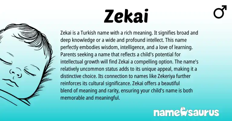 Infographic about Zekai name meaning, Zekai is a name from Turkish origin(s).