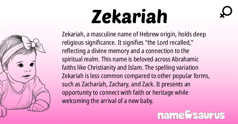Infographic about Zekariah name meaning, Zekariah is a name from Hebrew origin(s).